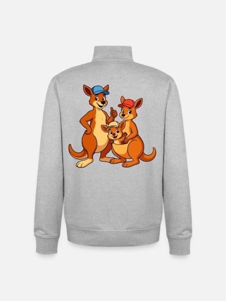 Kangaroo Family Cartoon - Unisex Organic Zip Sweatshirt by Stanley/Stella - heather grey