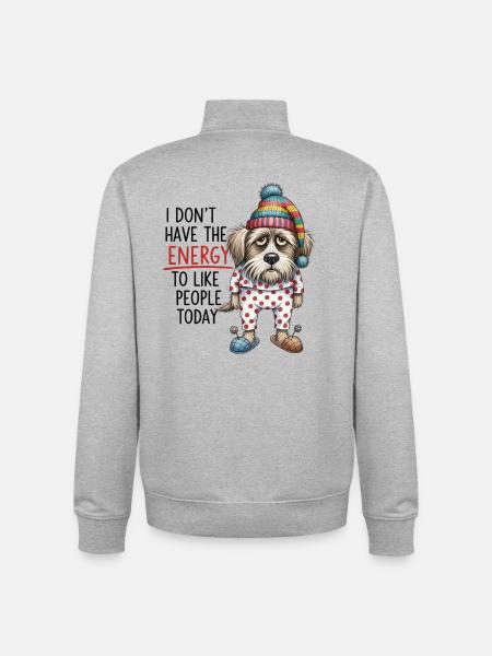 Funny Sleepy Dog Design - Unisex Organic Zip Sweatshirt by Stanley/Stella - heather grey