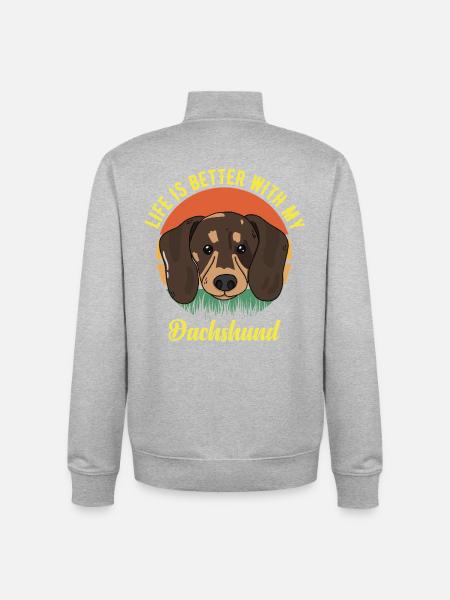 Dackel Wursthund Lilfe besser mit Dackel - Unisex Organic Zip Sweatshirt von Stanley/Stella - Grau meliert