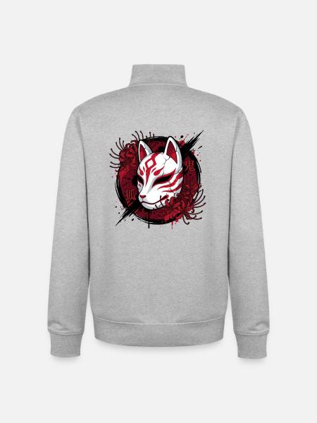 Rote Kitsune Maske im Anime-Stil - Unisex Organic Zip Sweatshirt von Stanley/Stella - Grau meliert