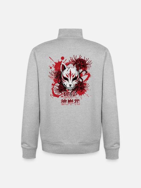 Fuchsmaske im roten Feuerkreis - Unisex Organic Zip Sweatshirt von Stanley/Stella - Grau meliert