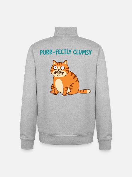 Purrfectly Clumsy Cat - Unisex Organic Zip Sweatshirt by Stanley/Stella - heather grey