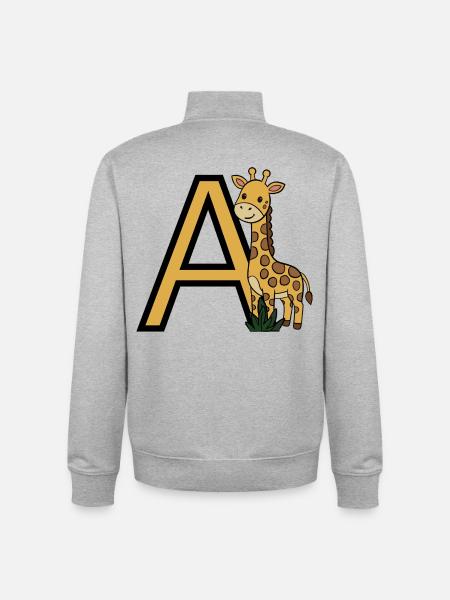 Giraffe with letter A - Unisex Organic Zip Sweatshirt by Stanley/Stella - heather grey