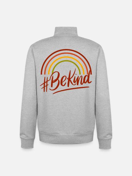 BeKind Rainbow Script Tee - Unisex Organic Zip Sweatshirt by Stanley/Stella - heather grey