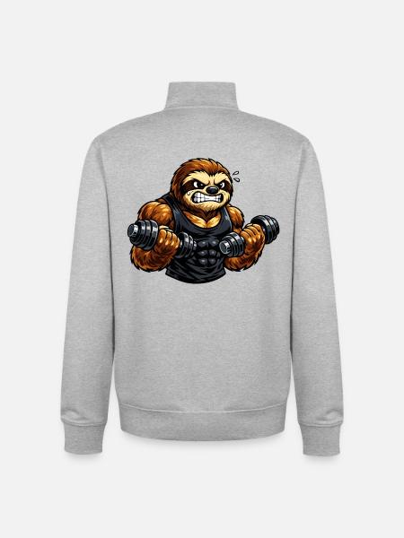 Strong sloth in bodybuilding - Unisex Organic Zip Sweatshirt by Stanley/Stella - heather grey