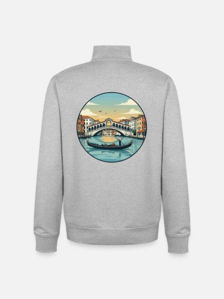 Venice Italy Rialto Bridge Gondola Sticker - Unisex Organic Zip Sweatshirt by Stanley/Stella - heather grey