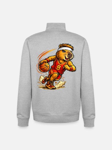 Cute Capybara Playing Basketball - Unisex Organic Zip Sweatshirt by Stanley/Stella - heather grey