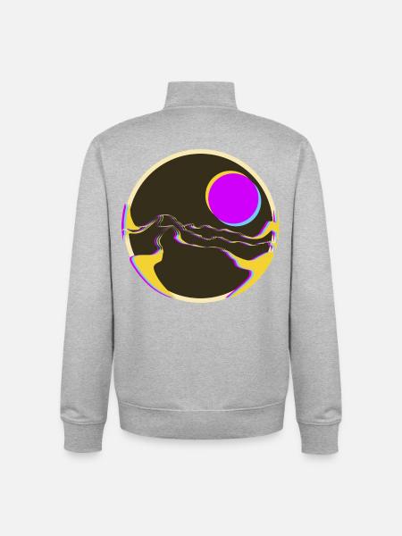 Neon Mountains with Sun - Unisex Organic Zip Sweatshirt by Stanley/Stella - heather grey