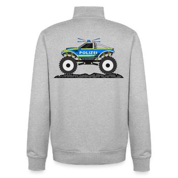 Monster Truck Police Blue Yellow - Unisex Organic Zip Sweatshirt by Stanley/Stella - heather grey - Back - AI Model Male 185 light (185cm)