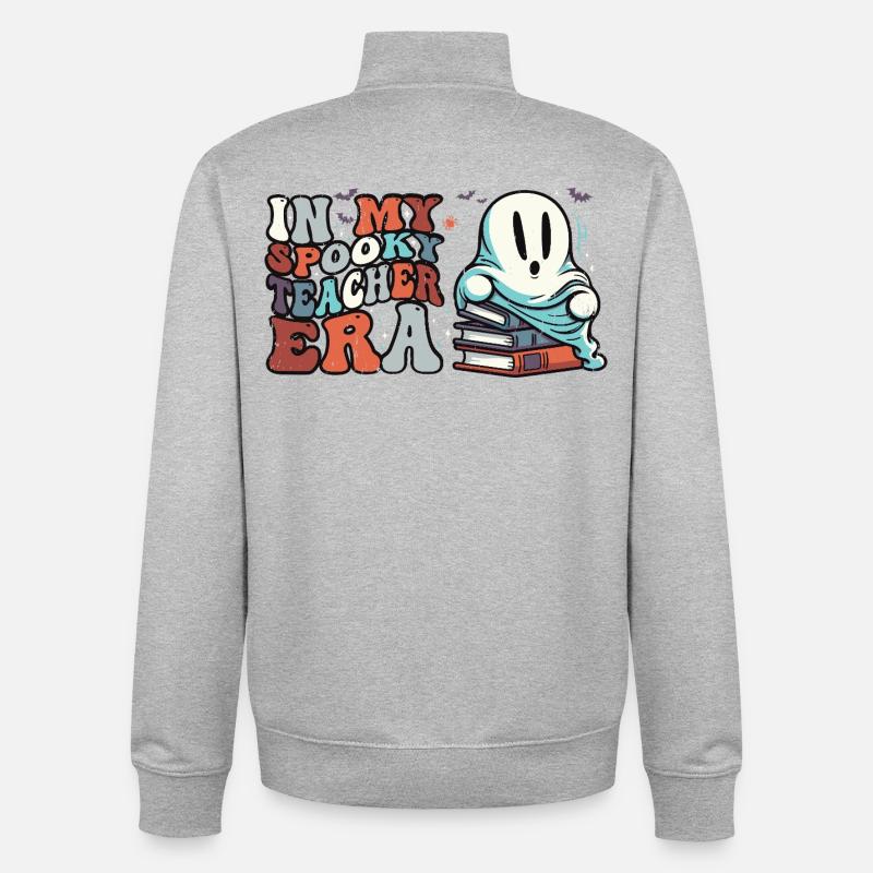 Gruseliger Lehrergeist mit Büchern - Unisex Organic Zip Sweatshirt von Stanley/Stella - Grau meliert