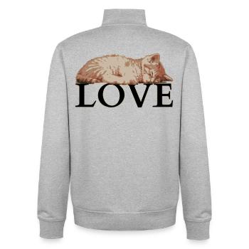 Sleeping Cat LOVE – Cozy Katzenliebe - Unisex Organic Zip Sweatshirt by Stanley/Stella - heather grey - Back - AI Model Male 185 light (185cm)