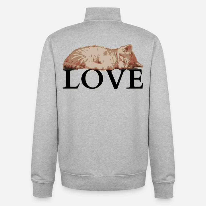 Sleeping Cat LOVE – Cozy Katzenliebe - Sweat zippé unisexe en coton bio Stanley/Stella - gris chiné