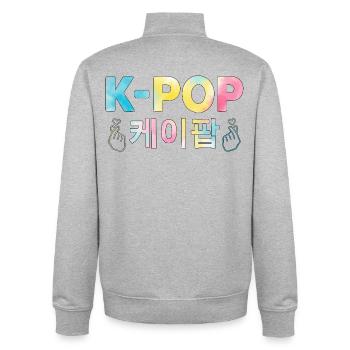 K Pop Hangul Coréen Cœur de doigt - Sweat zippé unisexe en coton bio Stanley/Stella - gris chiné - Dos - AI Model Male 185 light (185cm)