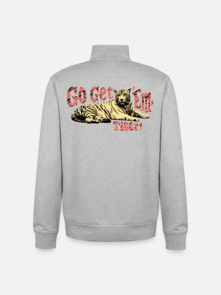 Go Get 'Em, Tiger! – Motivational Tiger - Unisex Organic Zip Sweatshirt by Stanley/Stella - heather grey