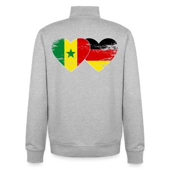 Senegal Germany Flag Heart used - Unisex Organic Zip Sweatshirt by Stanley/Stella - heather grey - Back - AI Model Male 185 light (185cm)