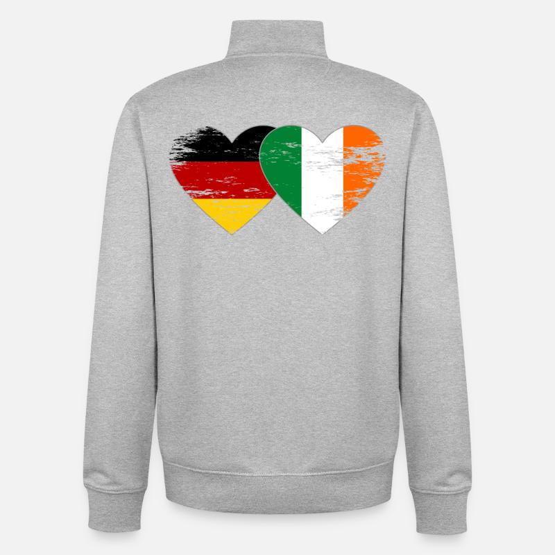 Cœur du drapeau Allemagne Irlande utilisé - Sweat zippé unisexe en coton bio Stanley/Stella - gris chiné