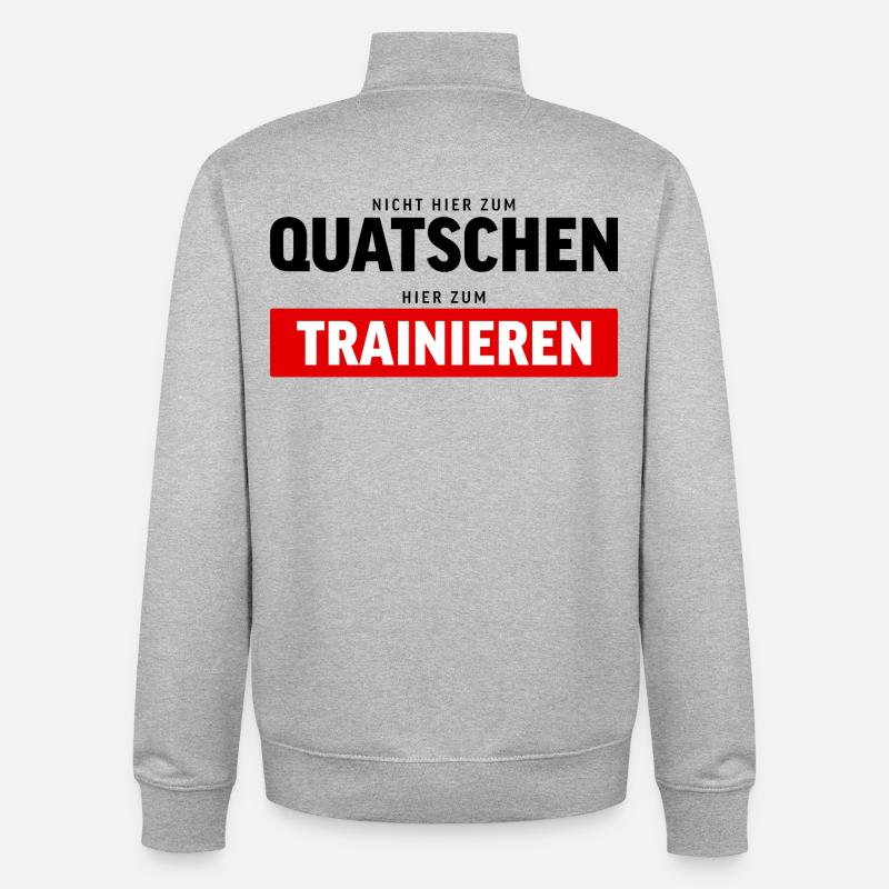 Don't talk, train – Gym saying - Unisex Organic Zip Sweatshirt by Stanley/Stella - heather grey