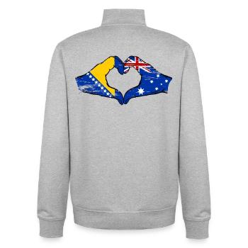 Bosnien Australien Flagge Hände Herzform used - Unisex Organic Zip Sweatshirt von Stanley/Stella - Grau meliert - Hinten - AI Model Male 185 light (185cm)