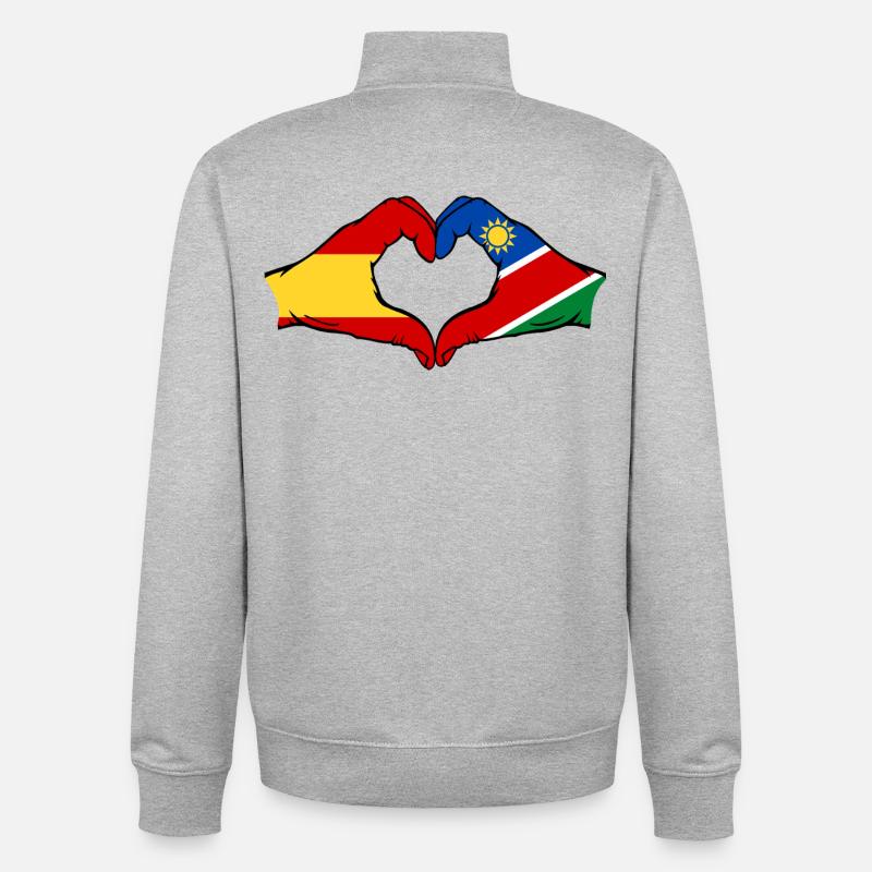Spain Namibia Flag Hands Heart Shape - Unisex Organic Zip Sweatshirt by Stanley/Stella - heather grey