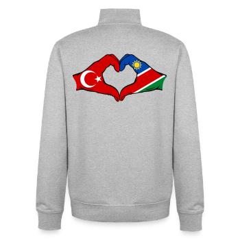 Türkiye Namibia flag hands heart shape - Unisex Organic Zip Sweatshirt by Stanley/Stella - heather grey - Back - AI Model Male 185 light (185cm)