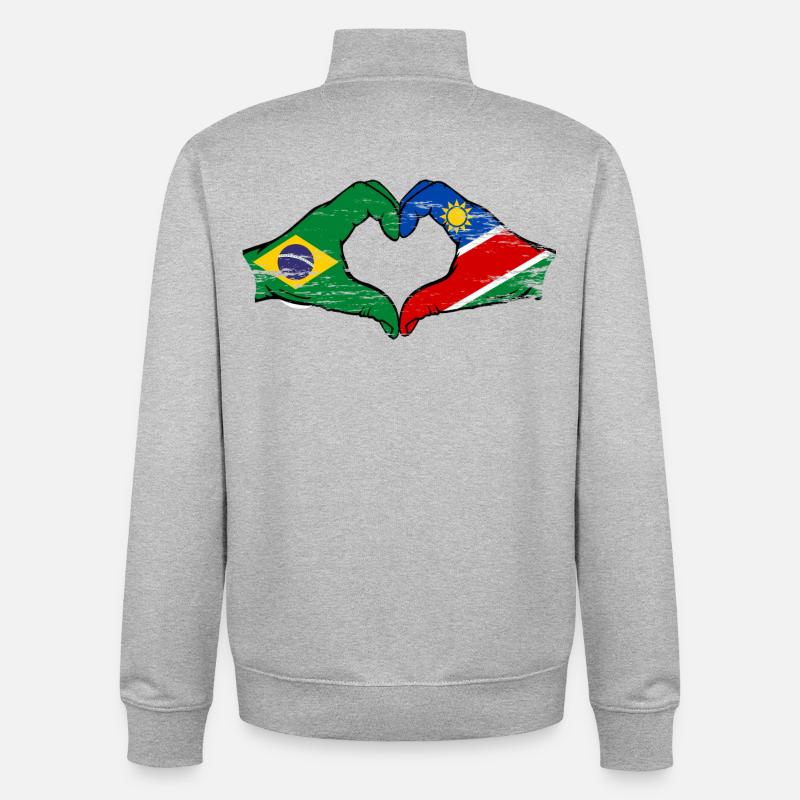 Brazil Namibia Flag Hands Heart Shape - Unisex Organic Zip Sweatshirt by Stanley/Stella - heather grey