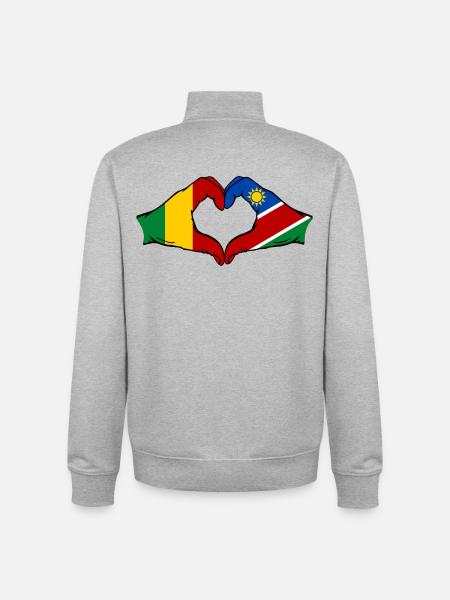 Mali Nairobi Flag Hands Heart - Unisex Organic Zip Sweatshirt by Stanley/Stella - heather grey