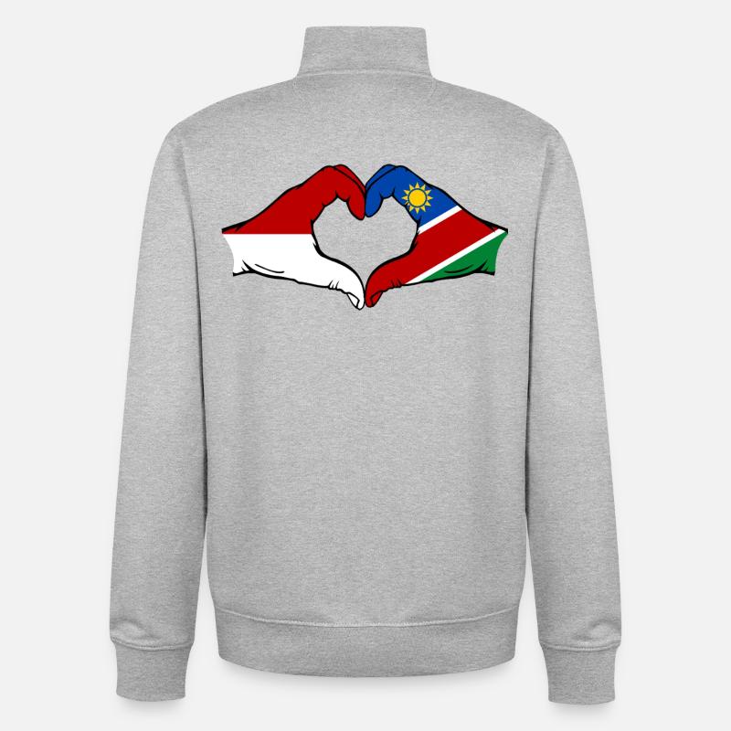 Indonesien_Namibia_Flagge_Haende_Herzform - Sweat zippé unisexe en coton bio Stanley/Stella - gris chiné