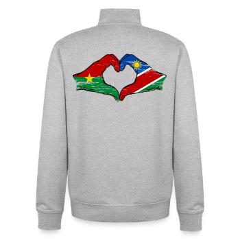 Burkina Faso Namibie drapeau mains forme de coeur utilisé - Sweat zippé unisexe en coton bio Stanley/Stella - gris chiné - Dos - AI Model Male 185 light (185cm)