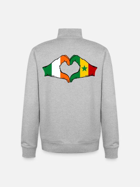 Ireland Senegal flag hands heart shape - Unisex Organic Zip Sweatshirt by Stanley/Stella - heather grey