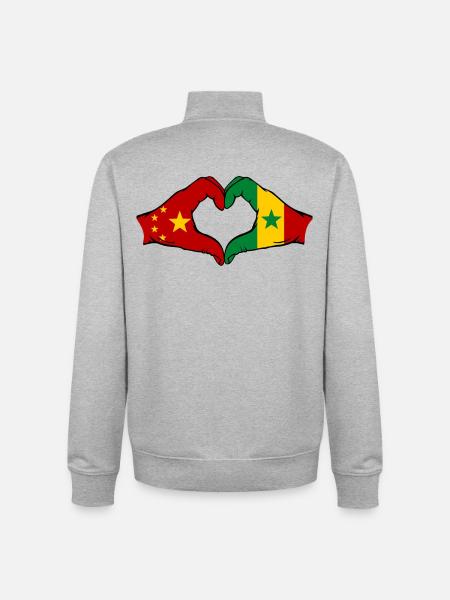 China Senegal Flag Hands Heart Shape - Unisex Organic Zip Sweatshirt by Stanley/Stella - heather grey