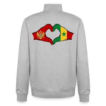 Monténégro Sénégal Drapeau Mains Coeur Forme - Sweat zippé unisexe en coton bio Stanley/Stella - gris chiné - Dos - AI Model Male 185 light (185cm)