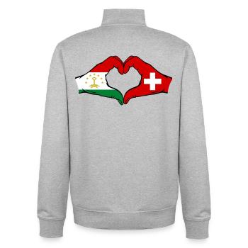 Switzerland Tajikistan Flag Heart - Unisex Organic Zip Sweatshirt by Stanley/Stella - heather grey - Back - AI Model Male 185 light (185cm)