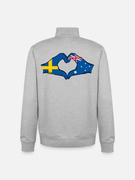 Sweden Australia Flag Heart Shape - Unisex Organic Zip Sweatshirt by Stanley/Stella - heather grey