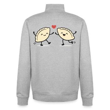 Pierogi dansant : Douces raviolettes polonaises - Sweat zippé unisexe en coton bio Stanley/Stella - gris chiné - Dos - AI Model Male 185 light (185cm)