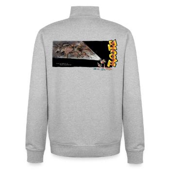Roots peinture rupestre - Sweat zippé unisexe en coton bio Stanley/Stella - gris chiné - Dos - AI Model Male 185 light (185cm)