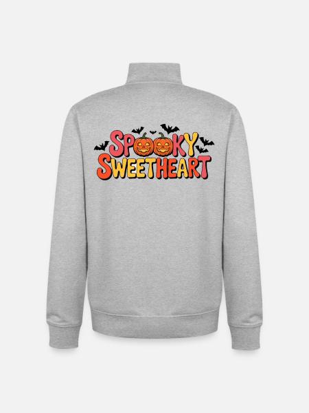 Spooky Sweetheart Pumpkin Halloween - Unisex Organic Zip Sweatshirt by Stanley/Stella - heather grey