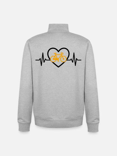 Cycling Heart Bicycle Passion Gift - Unisex Organic Zip Sweatshirt by Stanley/Stella - heather grey