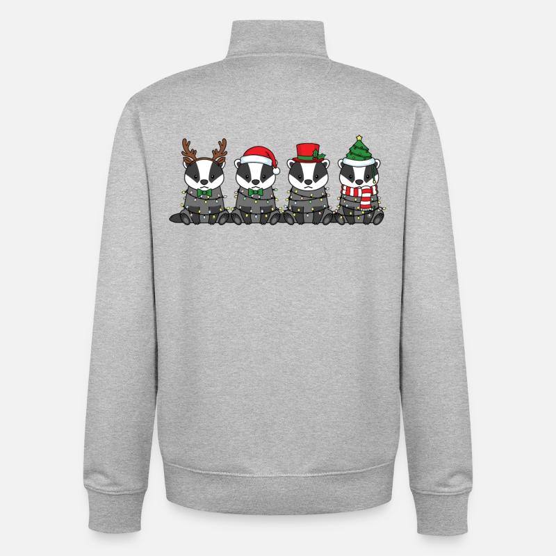 Dachs Weihnachtsmann Weihnachtsbeleuchtung - Unisex Organic Zip Sweatshirt von Stanley/Stella - Grau meliert