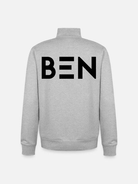 Prénom Ben - Sweat zippé unisexe en coton bio Stanley/Stella - gris chiné