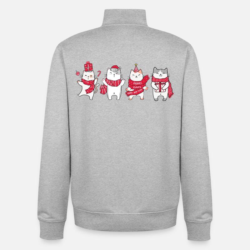 Chat à Noël - Sweat zippé unisexe en coton bio Stanley/Stella - gris chiné
