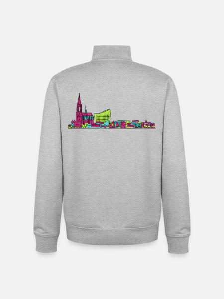 Straßburger Skyline Kathedrale Linienkunst - Unisex Organic Zip Sweatshirt von Stanley/Stella - Grau meliert