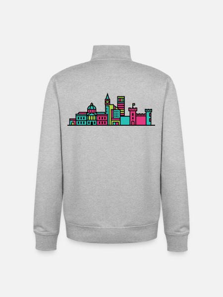 Nottingham City Skyline Old Market Square Art - Unisex Organic Zip Sweatshirt by Stanley/Stella - heather grey