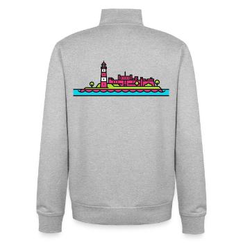 Plymouth City Skyline Smeaton's Tower Line Art - Unisex Organic Zip Sweatshirt by Stanley/Stella - heather grey - Back - AI Model Male 185 light (185cm)