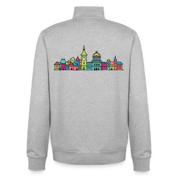 Silhouette urbaine de Berne Zytglogge Art moderne en ligne - Sweat zippé unisexe en coton bio Stanley/Stella - gris chiné - Dos - AI Model Male 185 light (185cm)