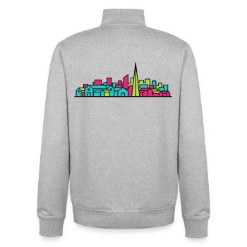 Silhouette moderne de la ligne d’horizon de Livingston City - Sweat zippé unisexe en coton bio Stanley/Stella - gris chiné - Dos - AI Model Male 185 light (185cm)