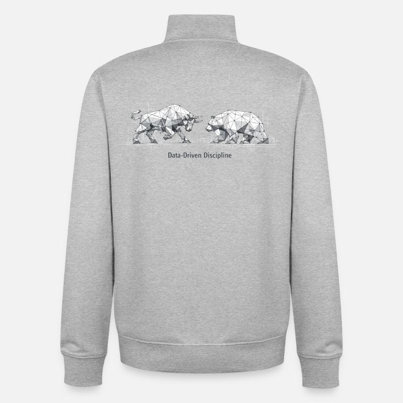 Data-Driven Discipline: Bull & Bear Design - Unisex Organic Zip Sweatshirt by Stanley/Stella - heather grey