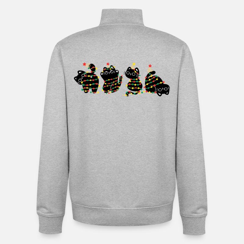 Chat à Noël - Sweat zippé unisexe en coton bio Stanley/Stella - gris chiné