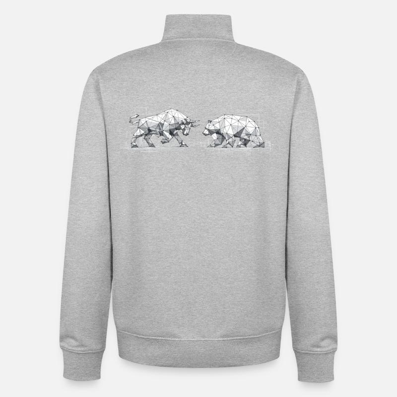 Bull & Bear : Bourse géométrique low-poly - Sweat zippé unisexe en coton bio Stanley/Stella - gris chiné