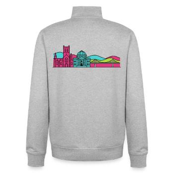 Linienzeichnung der Skyline Abbey Dunfermline City - Unisex Organic Zip Sweatshirt von Stanley/Stella - Grau meliert - Hinten - AI Model Male 185 light (185cm)