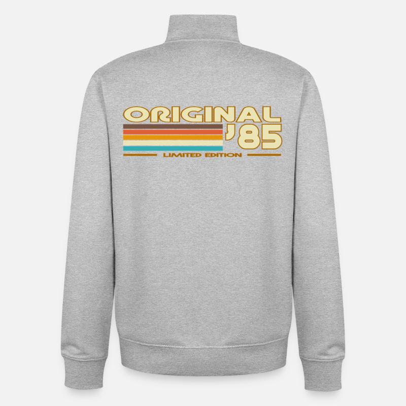 Original85 Retro Stripes - Sweat zippé unisexe en coton bio Stanley/Stella - gris chiné